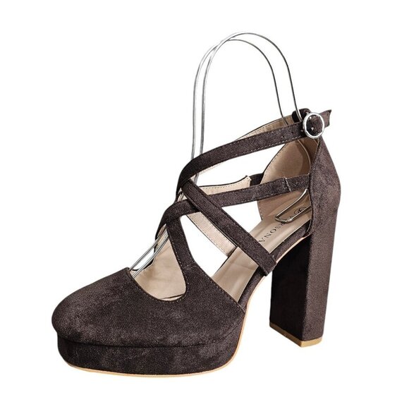 Versona Madison Platform Brown Suede Mary Jane Heel Pump NEW - Picture 2 of 11